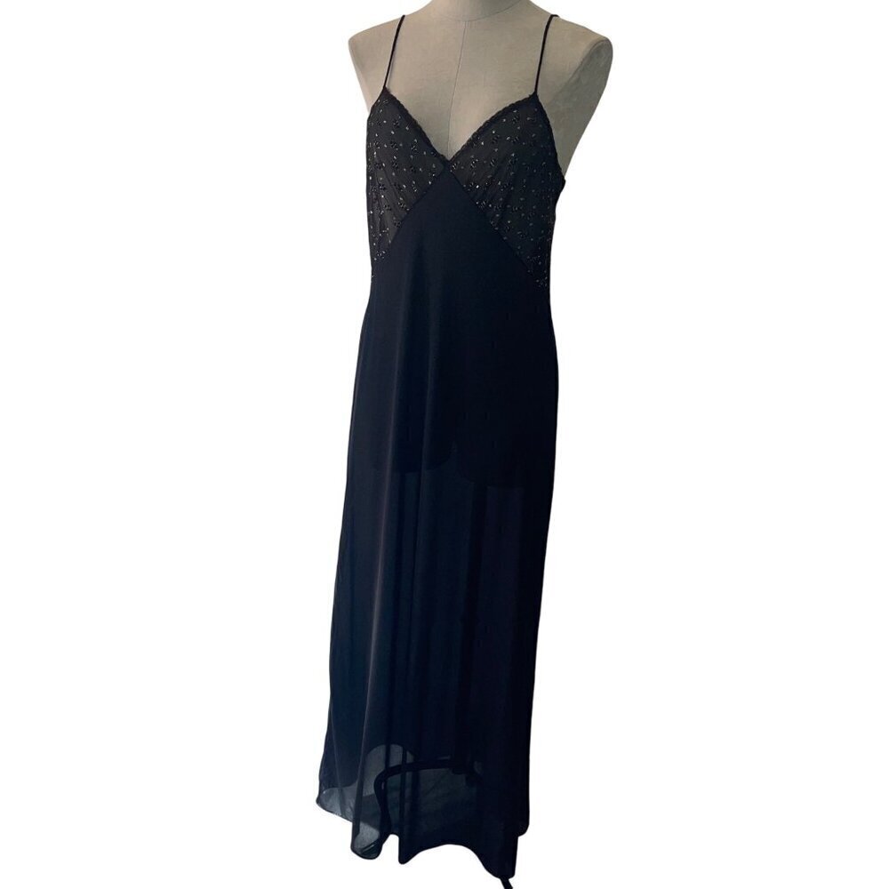 Sears Vintage Womens Nightgown Size Medium Black Lace Slip V Neck Maxi